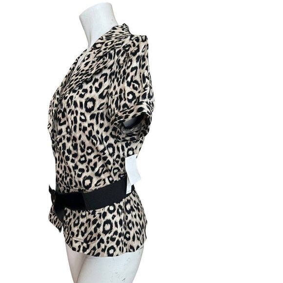 Women's Large Animal Cheetah Print Belted Short Jacket Shacket Blouse Lined NWT - Picture 2 of 7